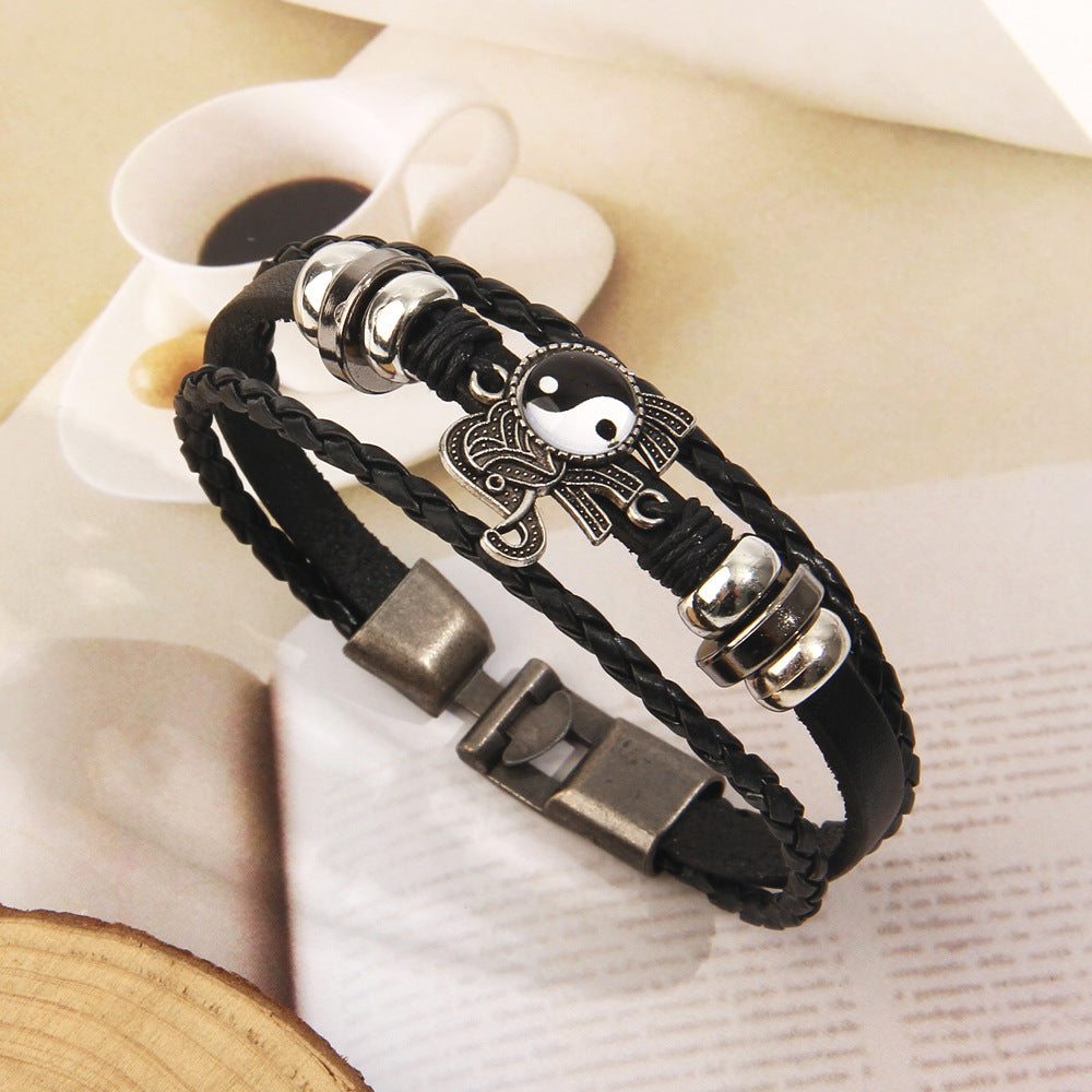 Women's & Men's & Bohemian Style Black Cattle Leather Bracelets