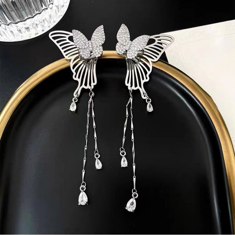 Super Fairy Exquisite Butterfly Rhinestone Tassel Bone Fashionable Elegant Rings