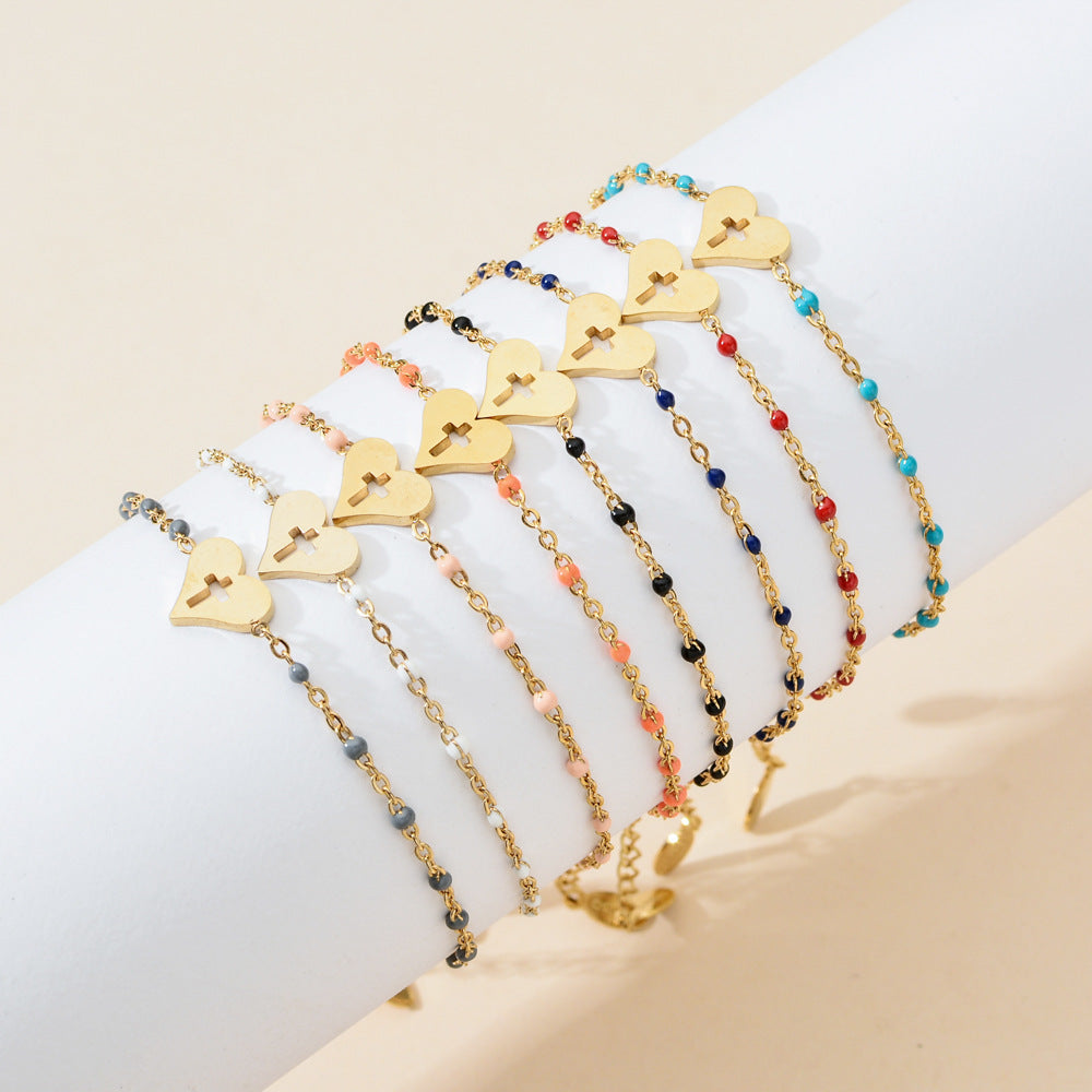Stainless Steel Colorful Oil Female Creative Peach Heart Bracelets