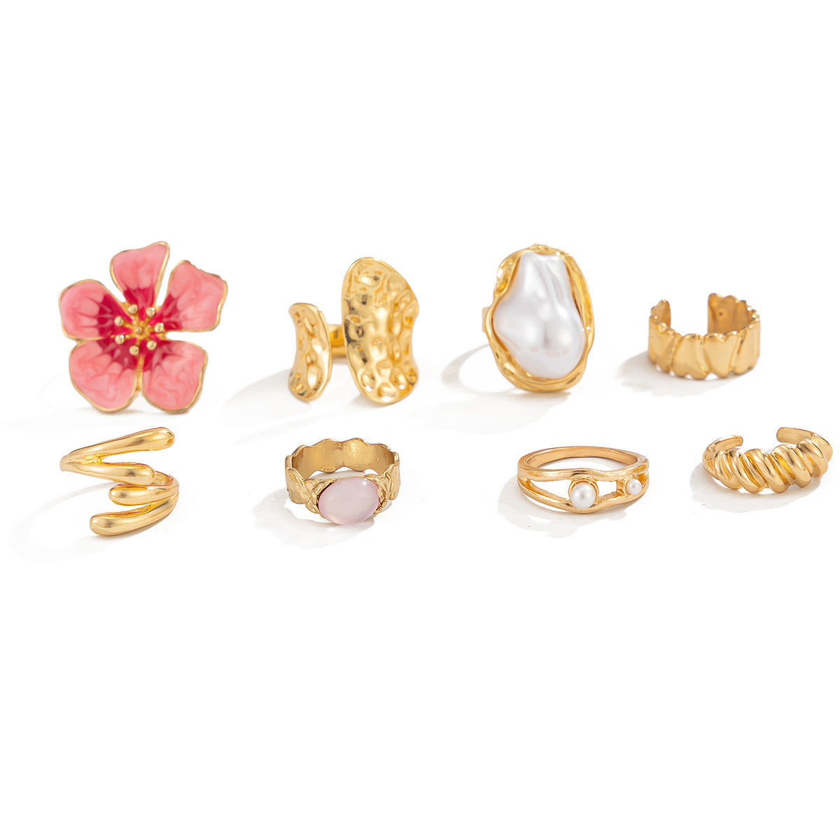 Simulation Glaze Flowers Twin Baroque Pearl Twisted Ring