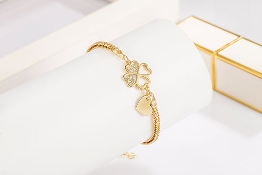 Four-leaf Clover Diamond Plated Gold Hand Bracelets