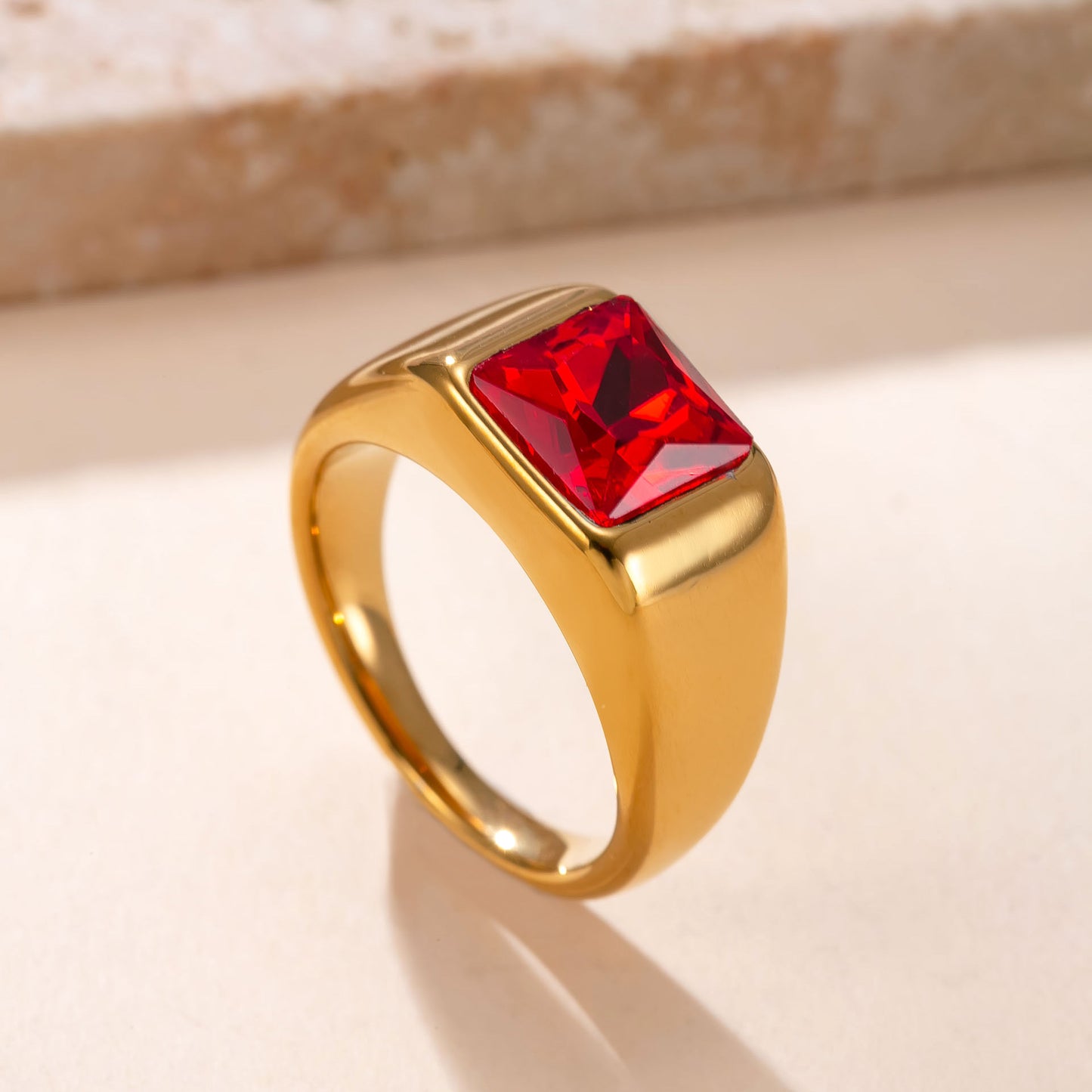 Stainless Steel Casting Square Zircon Light Luxury Rings
