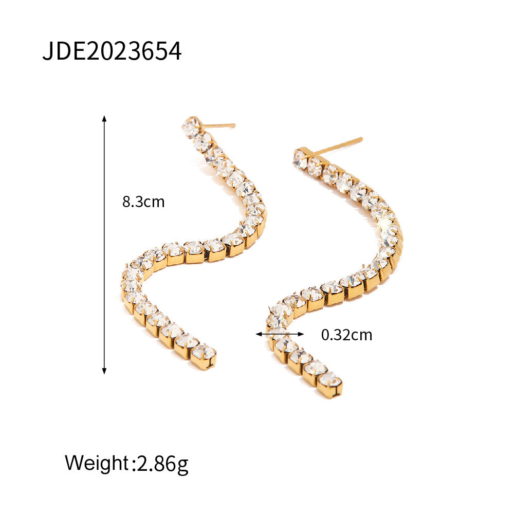 Gold Simple Shiny Inlaid White Zircon Earrings