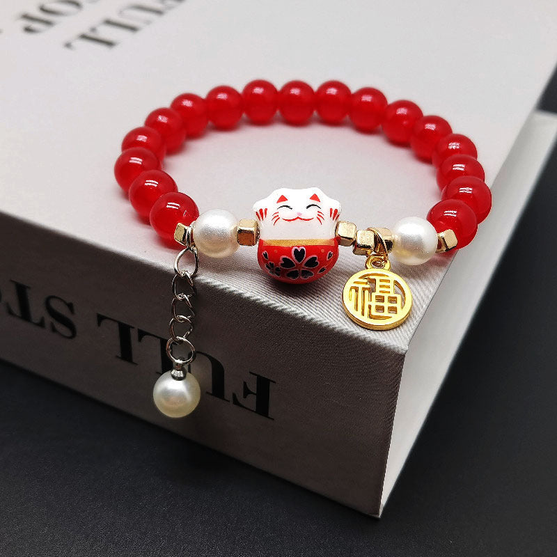 Bracelets tressés en corde rouge fraise monstre chat