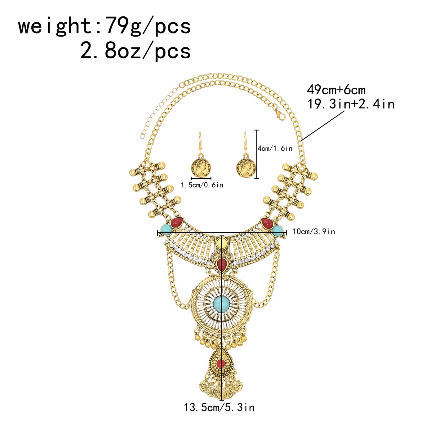 Rhinestone Tophus Suit Ethnic Style Round Jewelry Set