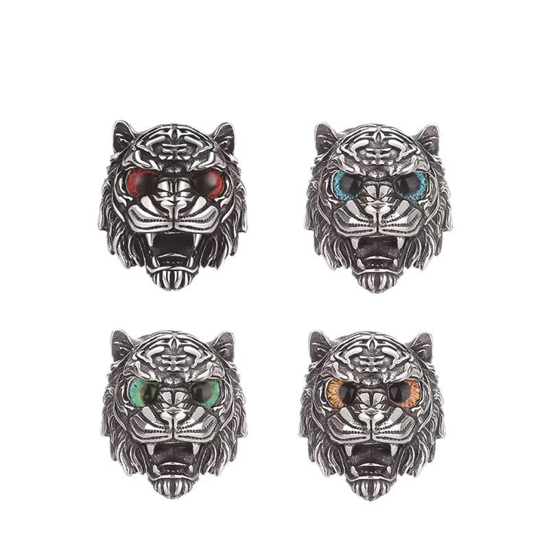 Men's Retro Punk Locomotive Style Beard Skull Ring