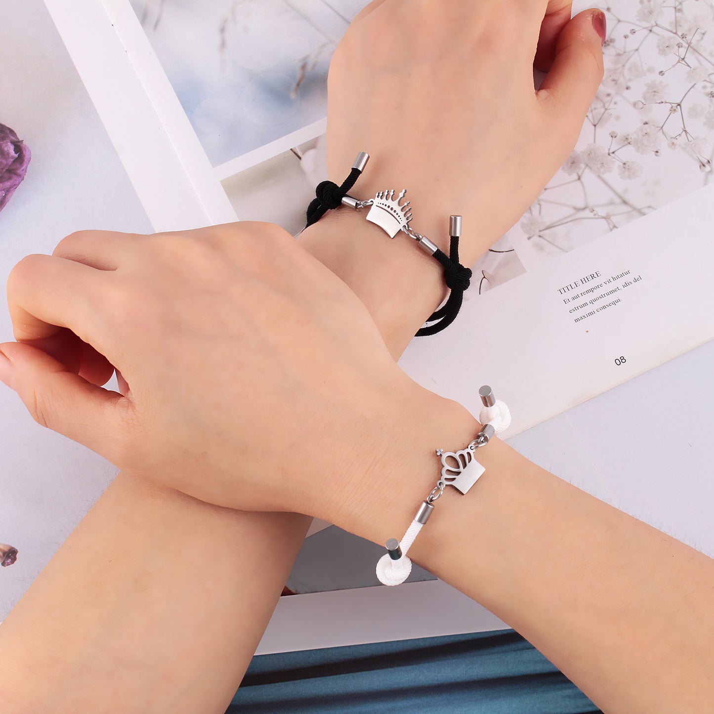 Bracelets de couple en corde en acier inoxydable pour femmes et hommes