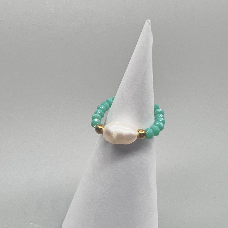 Elegant Style Freshwater Pearl Colored Glaze Beaded Rings