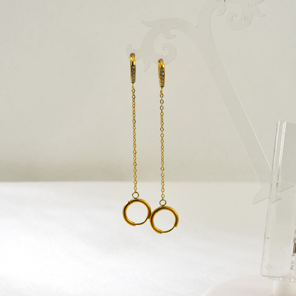 Classic Style Gold Stainless Steel Zircon Earrings