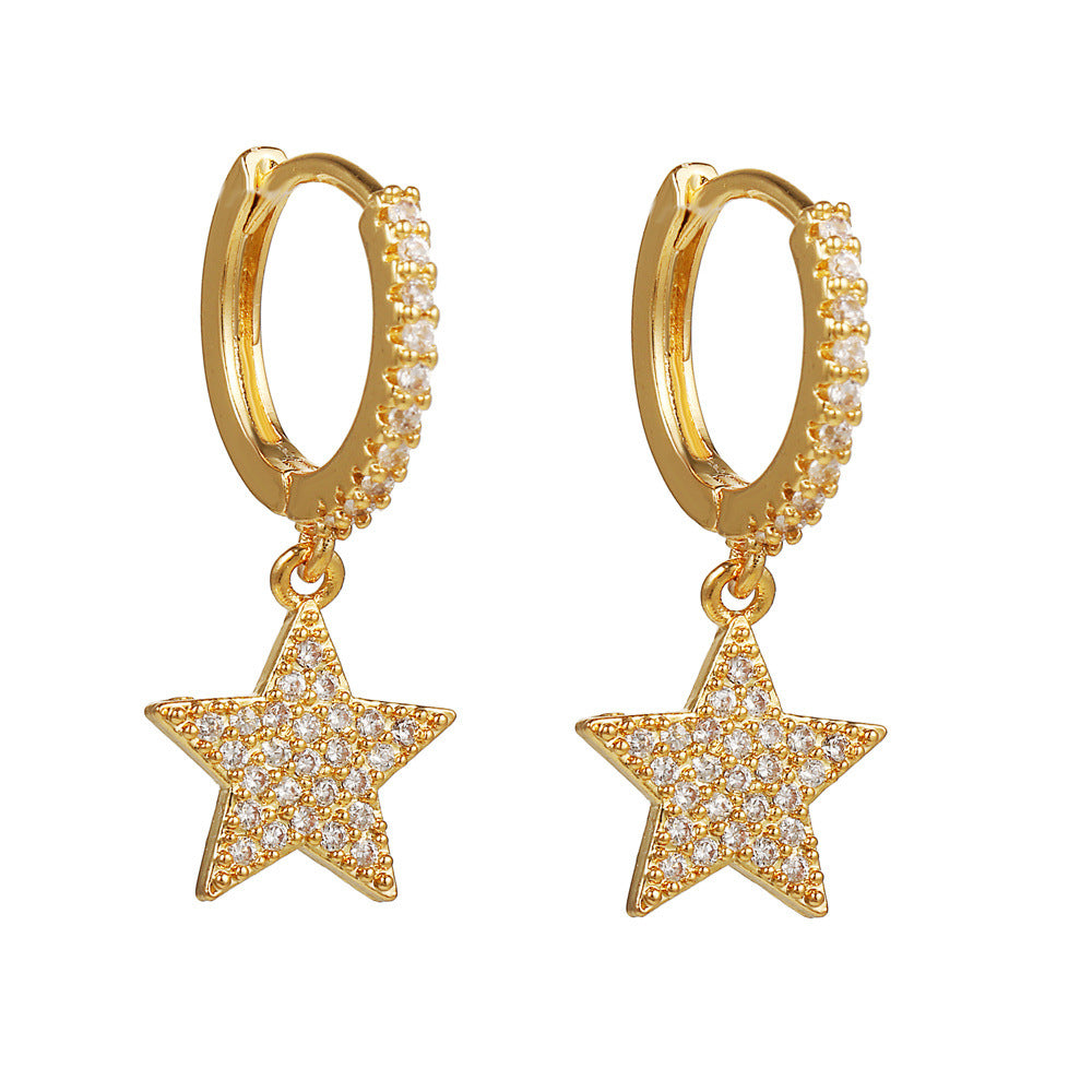 Star Personalized Pendant Copper Zirconium Gold Color Retaining Earrings