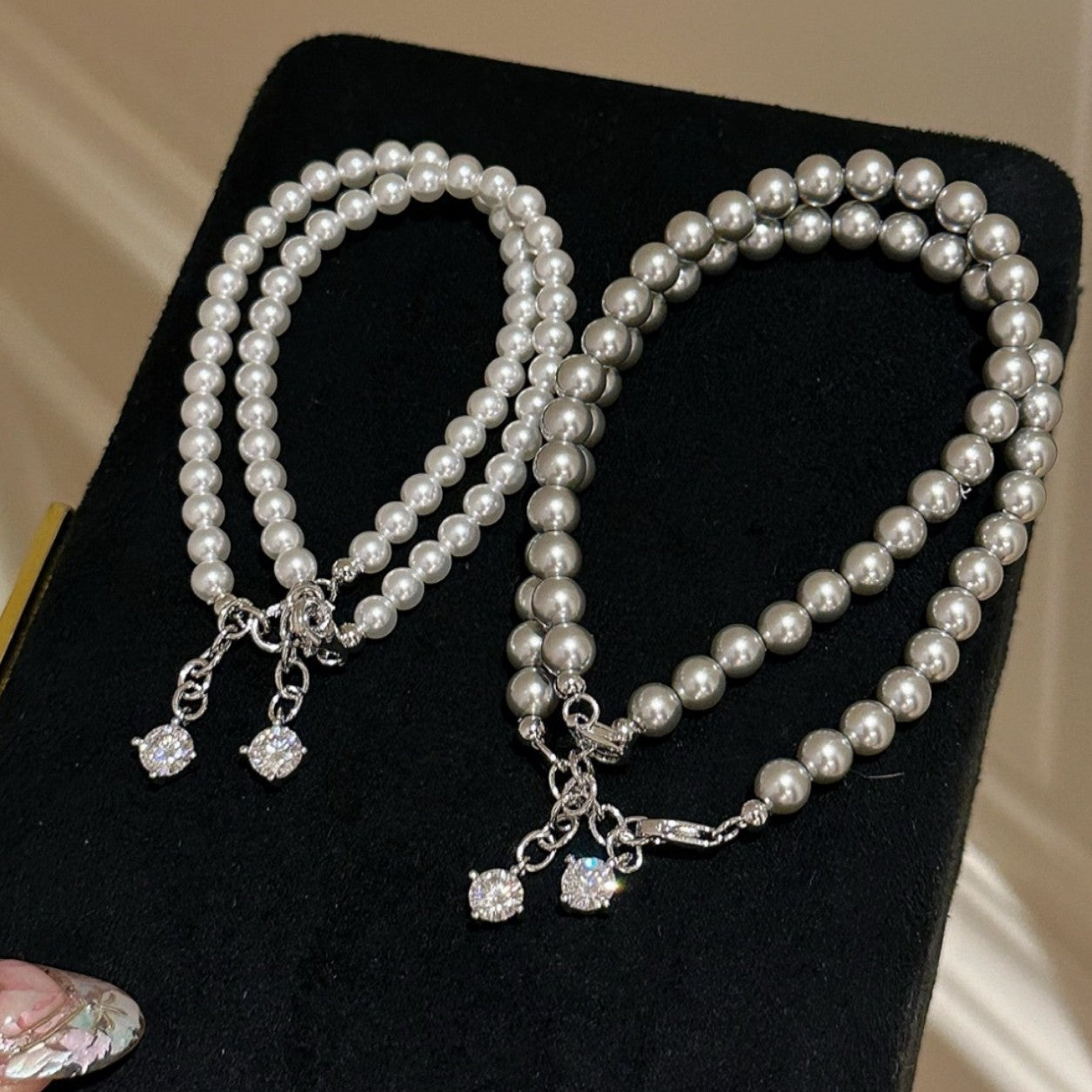 Gray Pearl Shining Diamond Female French Zircon Bracelet