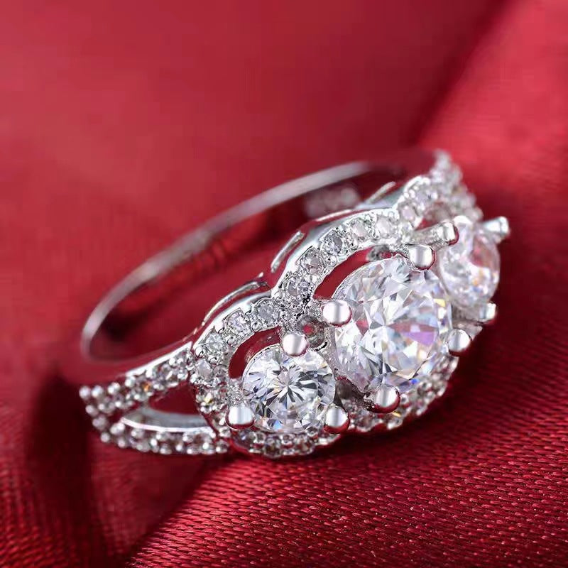 Moissanite White Gold Plated Fashion Trendy Exquisite Luxury Zircon Ring