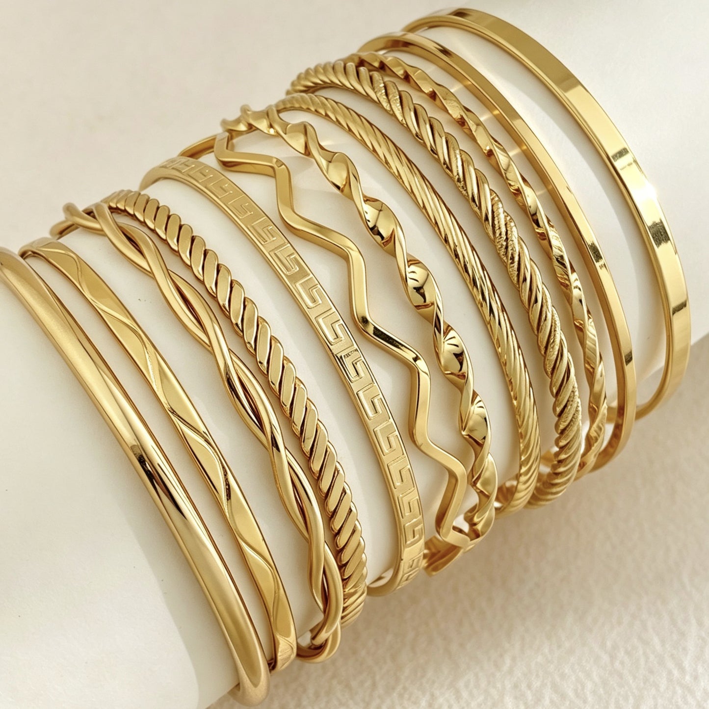 Stackable Stainless Steel Square Thread Twist Bracelet