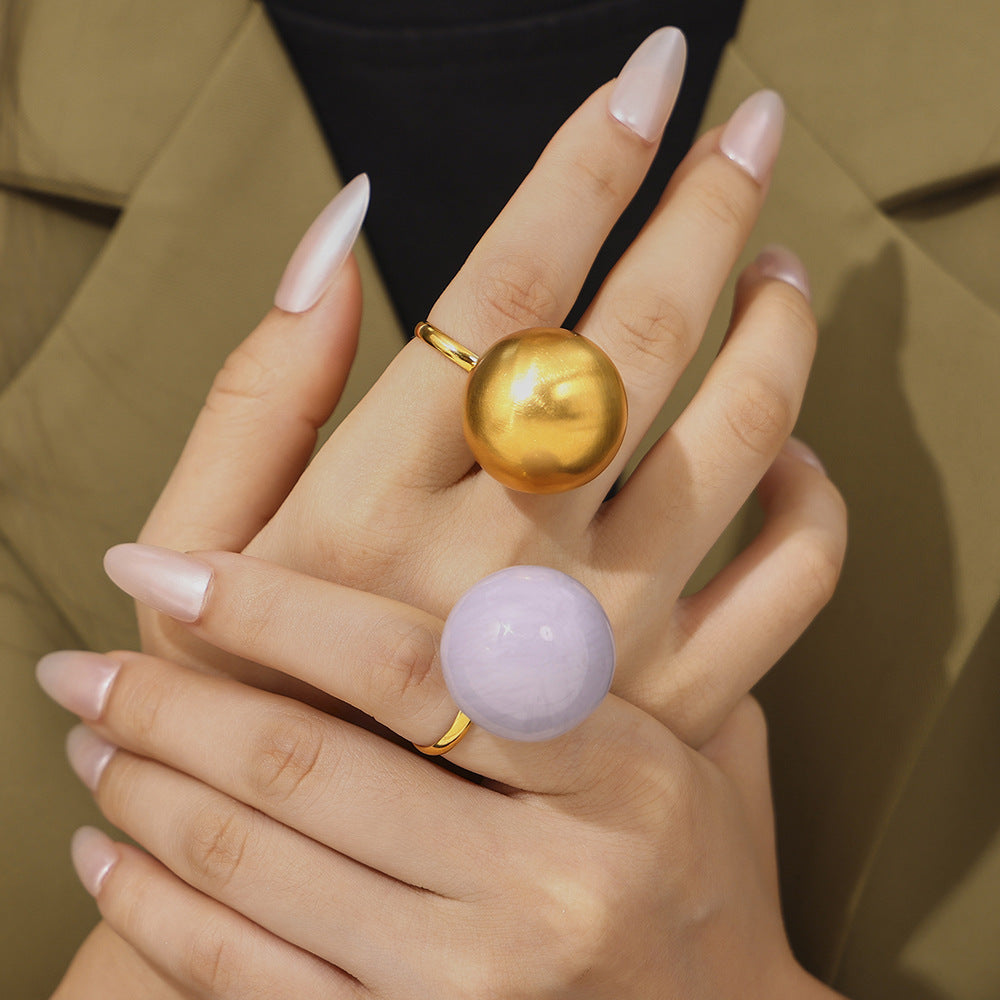 Glaze Large Ball Fashionable Atmosphere Titanium Steel Gold Ring