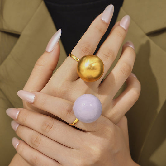 Glaze Large Ball Fashionable Atmosphere Titanium Steel Gold Ring