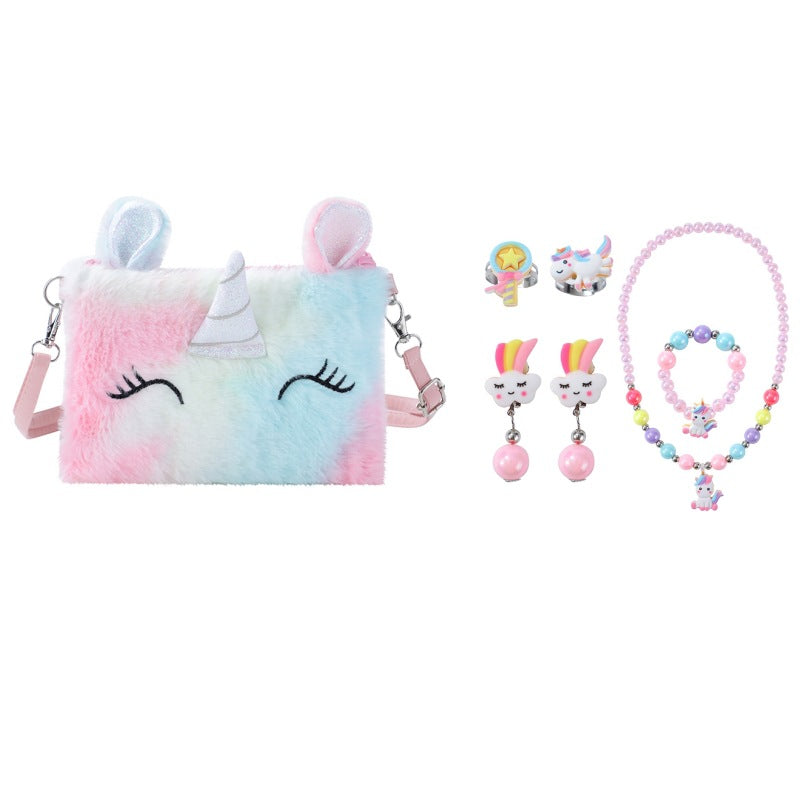 Color Box Unicorn Shoulder Bag Cartoon Jewelry Set