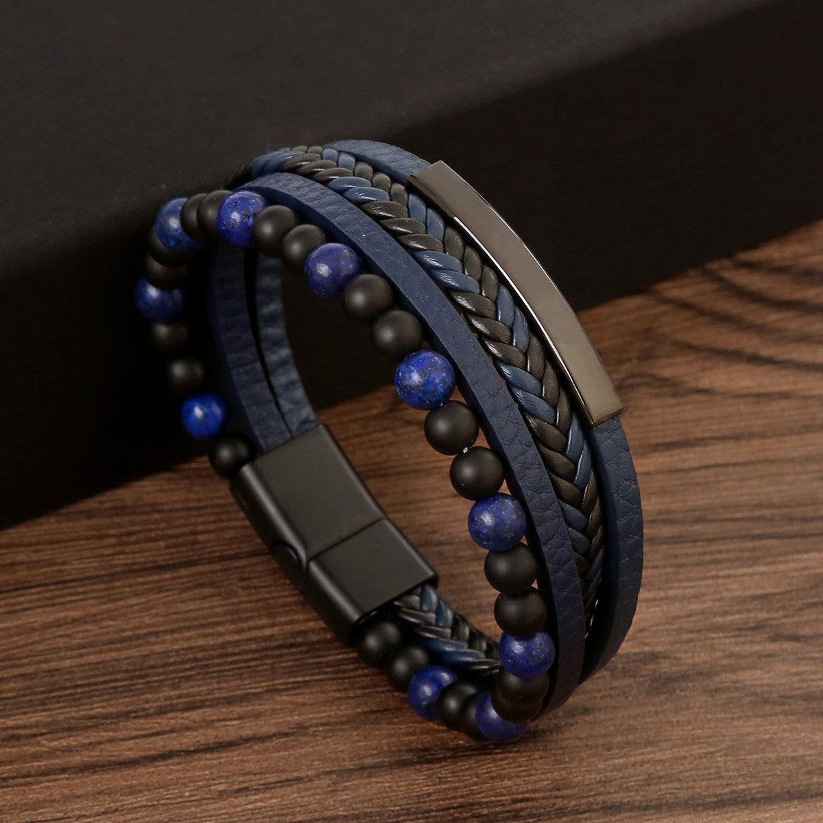 Men's Natural Stone Vintage Leather Hand-woven Alloy Bracelets