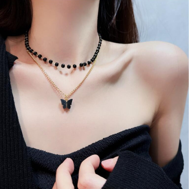 Women's Black Butterfly Short Clavicle Chain Hot Necklaces