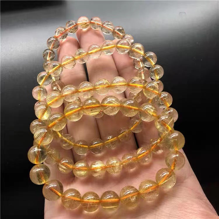 Natural Crystal Gold Rutilated Quartz Titanium Bracelets