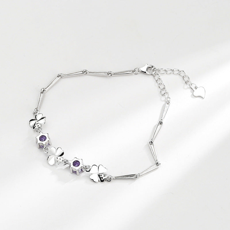 Damen-Armbänder aus Sterlingsilber mit Blättern und Kleeblatt, schlicht und elegant