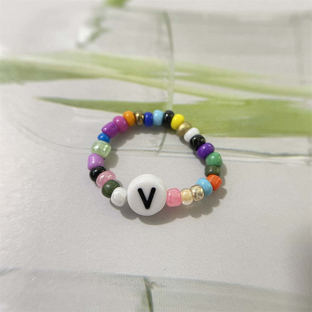 Bead Flower Colorful Woven Small Index Finger Female Rings