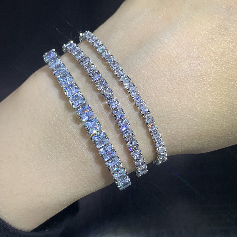 Bracelets à une rangée de diamants carrés en zircon pour femmes