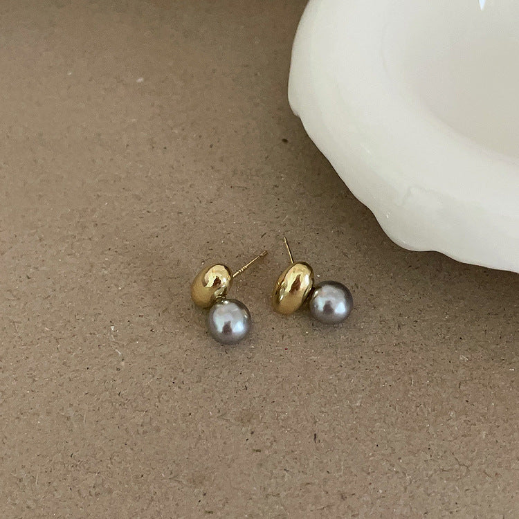 Beans Metal Pearl Female Design Sense Earrings