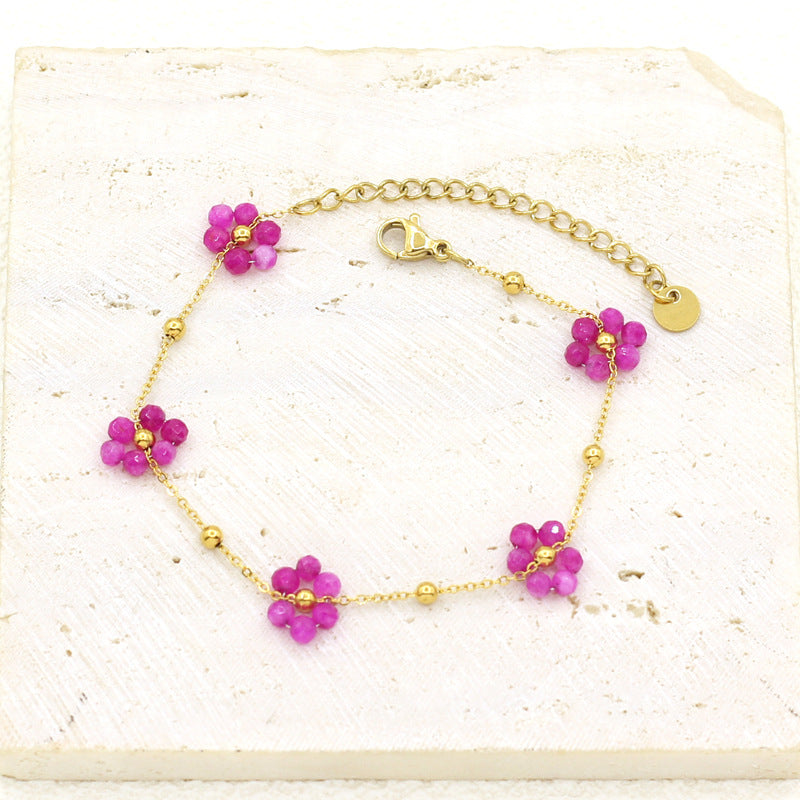 Women's Popular Freshwater Pearl Natural Stone Stainless Steel Electroplated Real Gold Bracelets