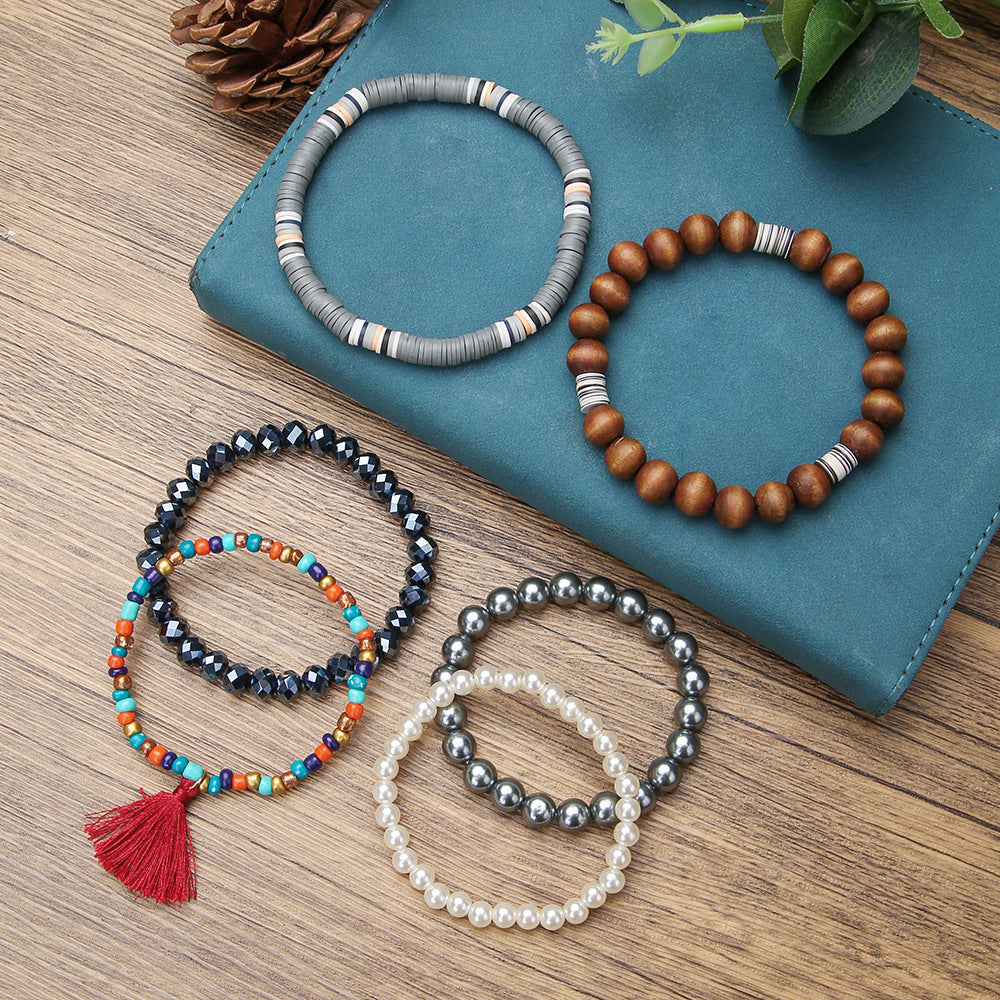 Bohemian Micro Glass Bead Wooden Pearl Bracelets