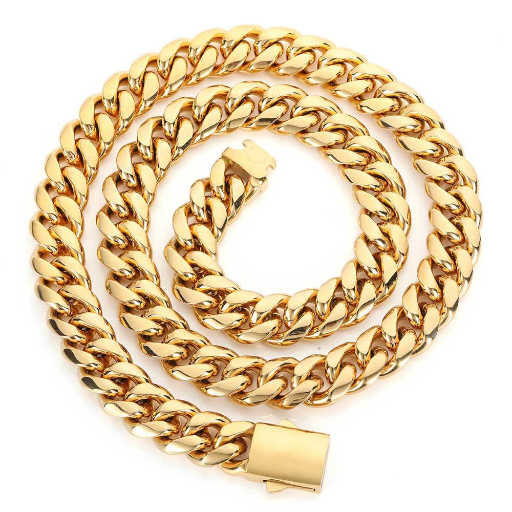 Men's Fastener Stainless Steel Cuban Link Chain Fashion Hip Jewelry Set