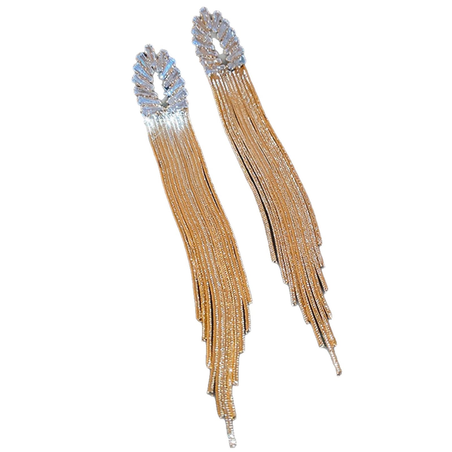 Luxury Temperament Fashion Long Zircon Tassel Personality Elegant High Sense Stud Earrings