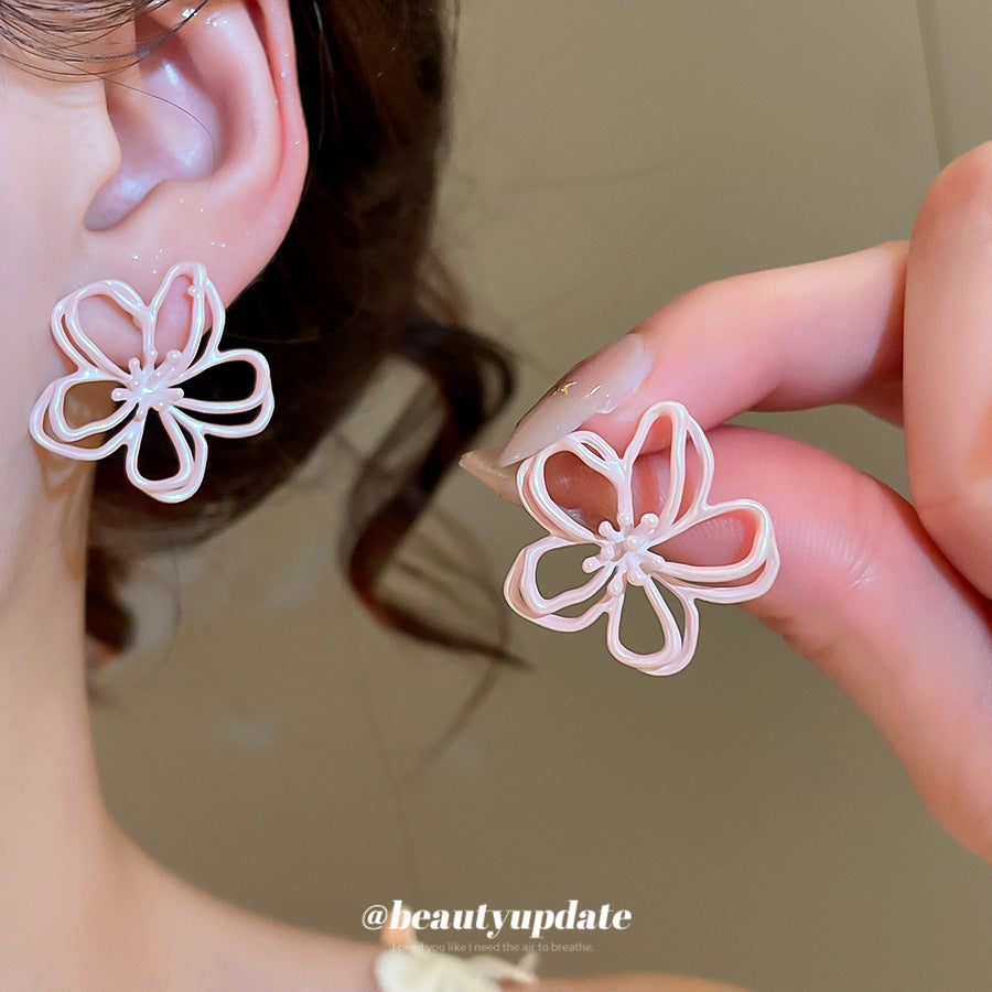 Sier Needle Macaron Flower Female Sweet Fresh Stud Earrings