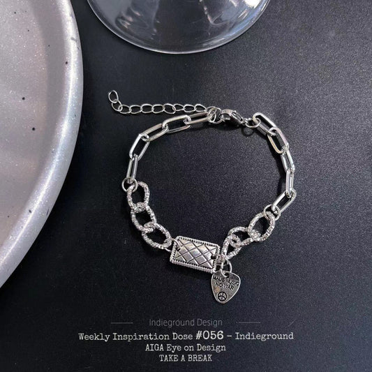 Women's Square Plate Heart Niche Bag Metal Bracelets