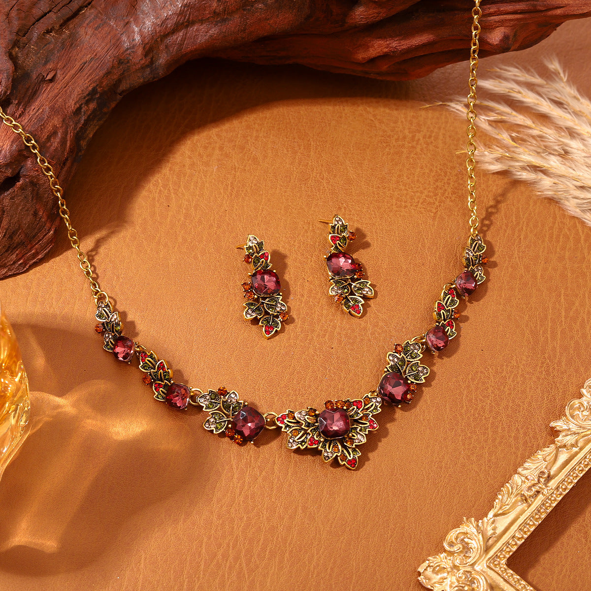 Women's Diamond Flower Geometric Light Luxury Minority High-grade Clavicle Chain Palace Jewelry Set