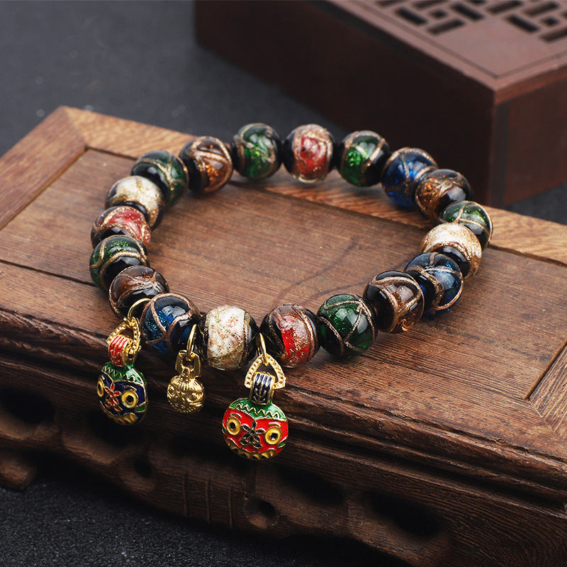 Women's & Men's & Fragrant Gray Glazed Colorful Swallowing Gold Bracelets