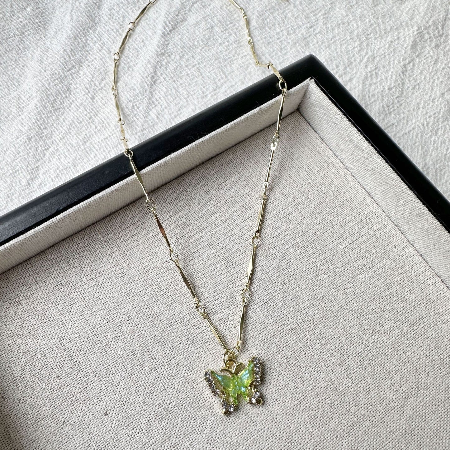 Rhinestone Butterfly Female Sense Light Luxury Temperament Niche Double Layer Necklace