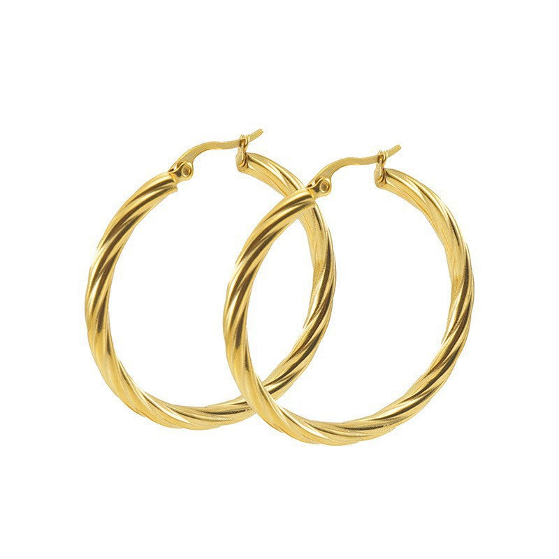 Gold Stainless Steel Cable Lines Ear Wind Titanium Exaggerated Twist Earrings
