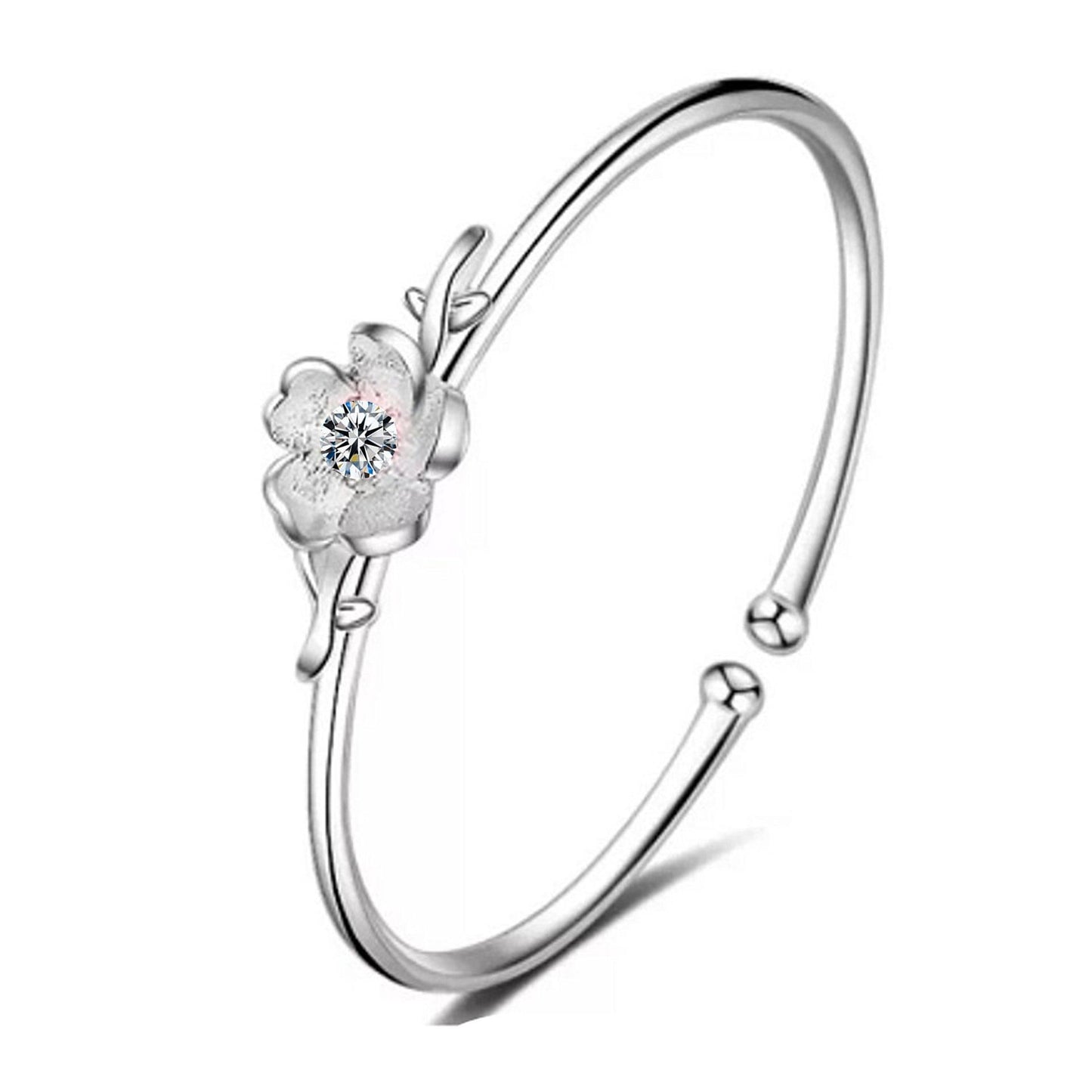 Women's Sweet Creative Flower Open Diamond Pink Cherry Bracelet