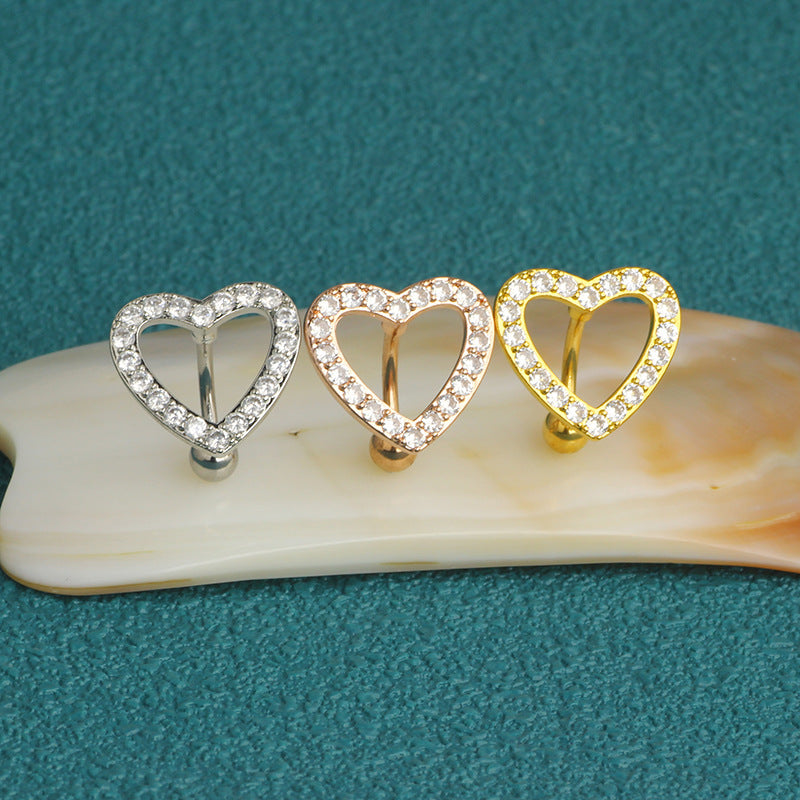 Fashion Belly Navel Buckle Heart-shaped Copper Inlaid Stone Rose Gold Rings