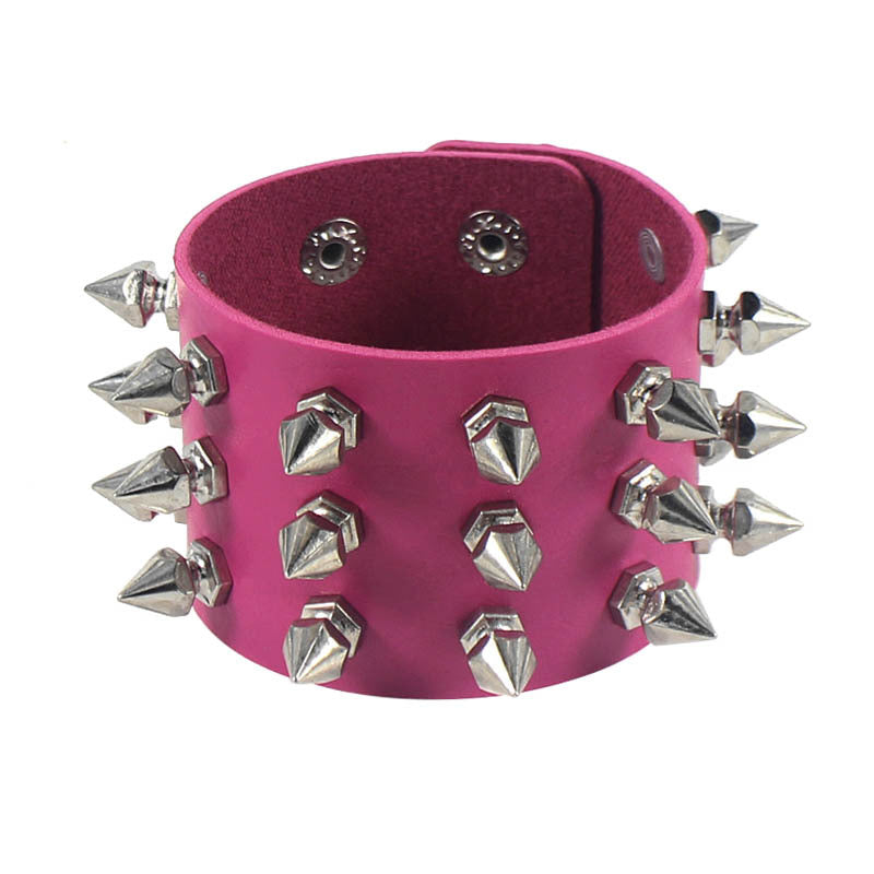 Punk Exaggerated Leather Tapered Pointed Rivet Three Bracelets