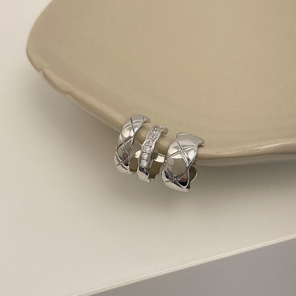 Texture Micro Inlaid Zircon Ear Clip Sweet Cool Style Versatile Earrings