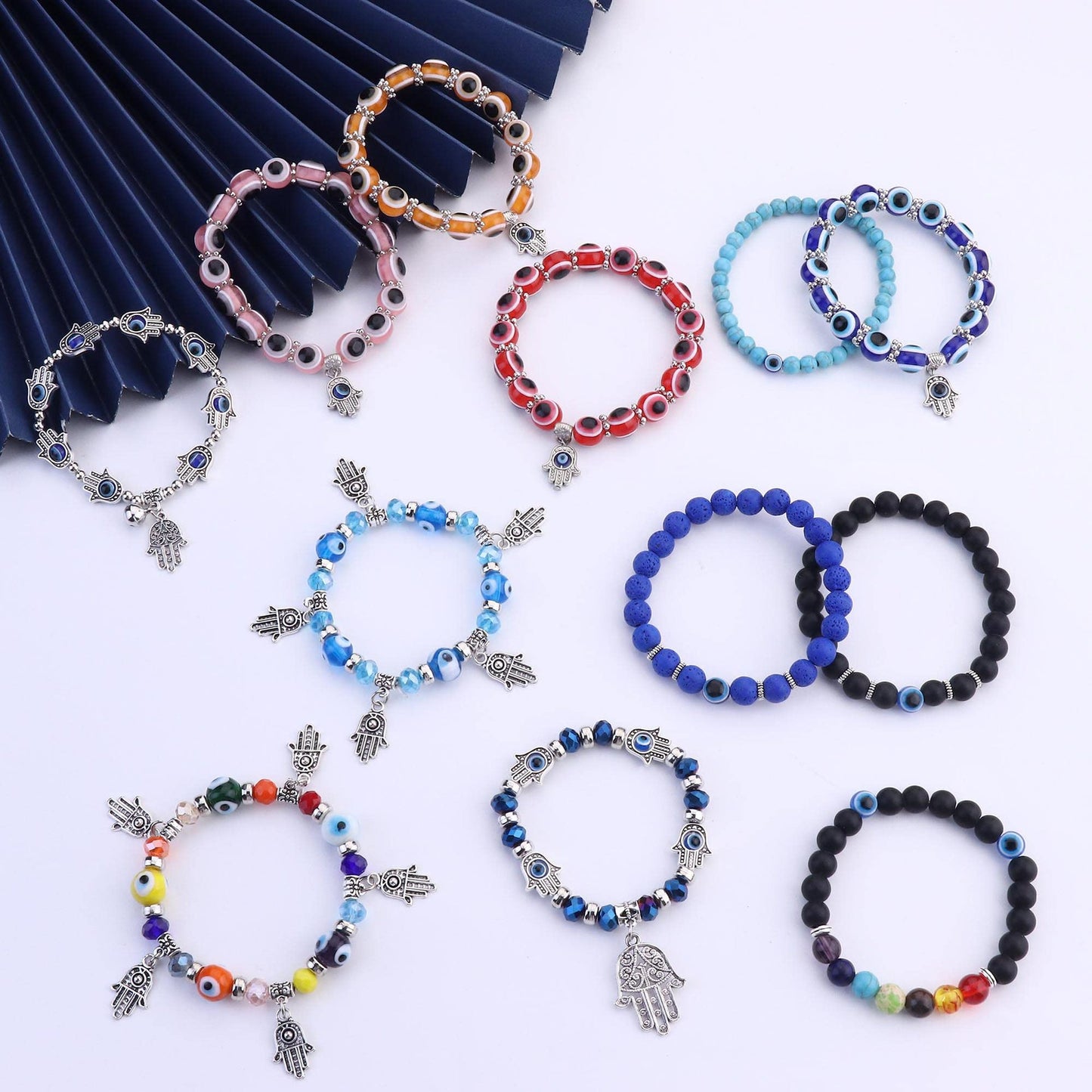 Devil Eye Fatima Palm Beaded Resin Glaze Blue Eyes Bracelets