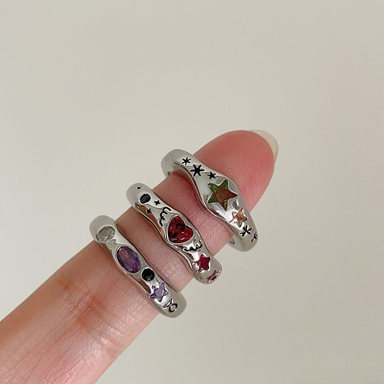 Color Heart-shaped Zircon Metal Open Female Rings