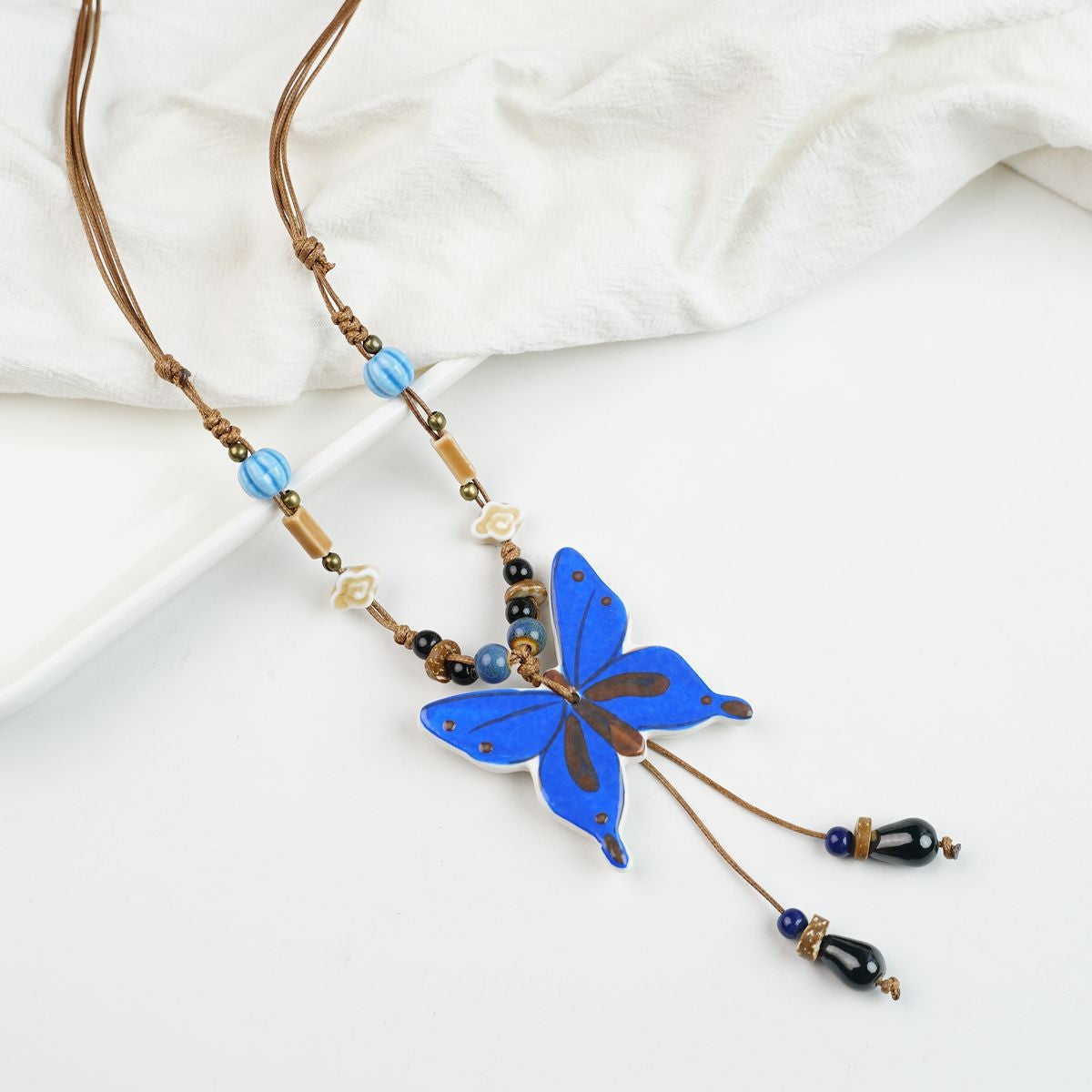 Peace Fu National Fashion Vintage Ceramic Female Longevity Necklaces