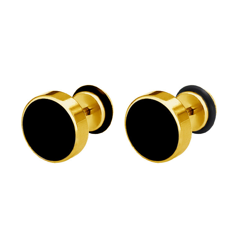 Hip Hop Punk Titanium Steel Round Black Dripping Stainless Cake Stud Earrings