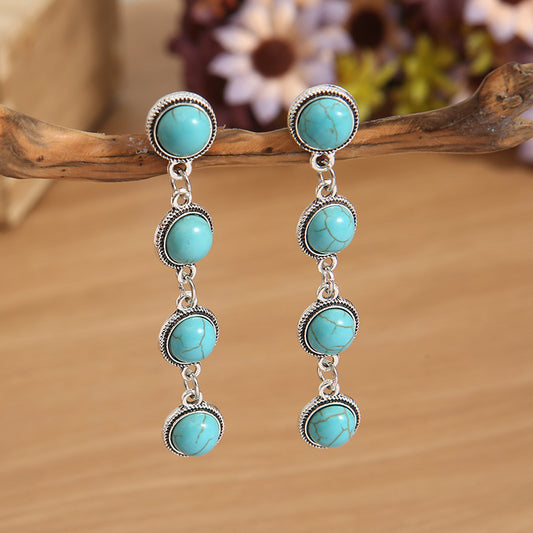 Round Long Eardrops Ear Turquoise Tassel Simple Rings