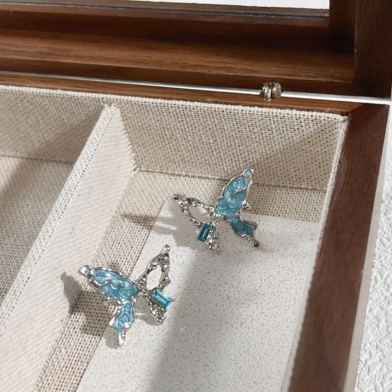 Blue Irregular Butterfly Design Ear Hollow Frosty Style Earrings