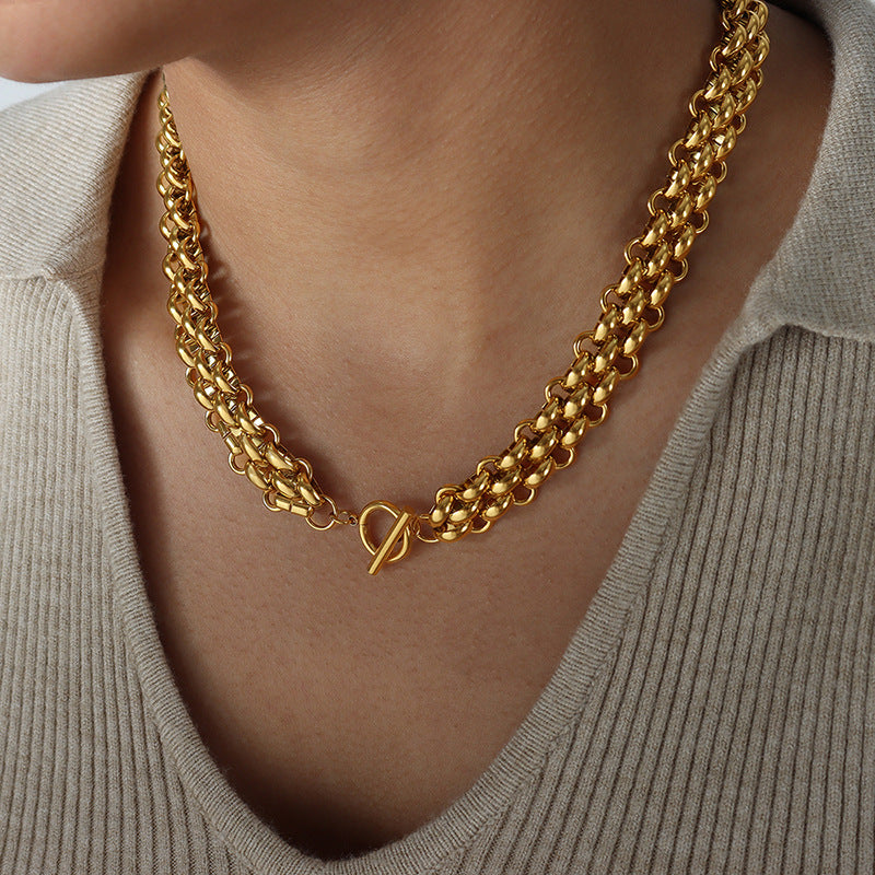 Exaggerated Metal Buckle Titanium Steel Thick Chain Does Jewelry Set