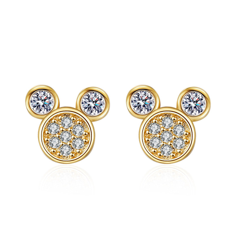 Boucles d'oreilles Mickey creuses Super Flash, conception de Niche en Zircon