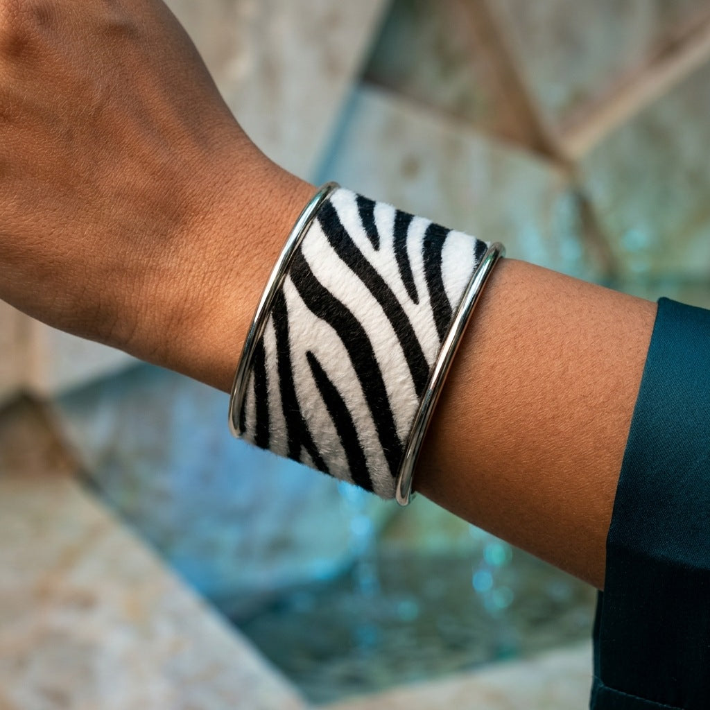Zebra Print Wide Version Open-ended Fashion Retro Horse Fur Bracelet